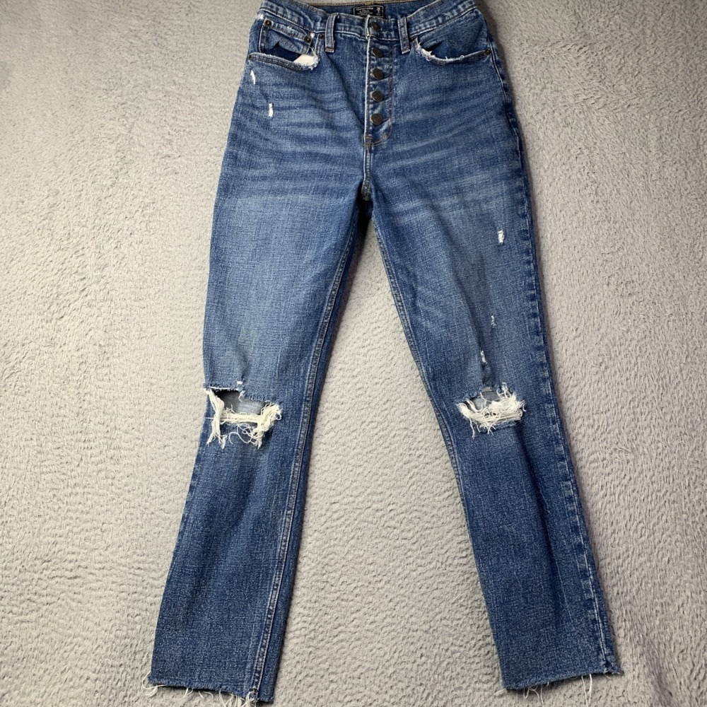 Abercrombie And Fitch Women's Ultra High Rise Mom Jeans 26/2r Button Fly Raw Hem
